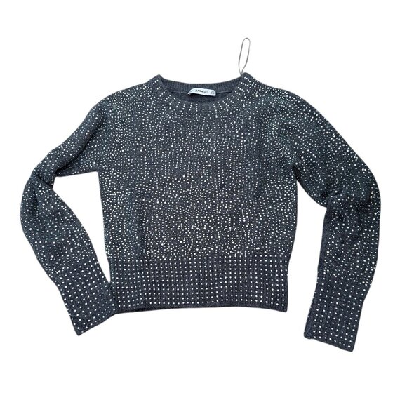 Zara FW18 Grey Beaded Short Sweater Size S crystals rhinestones - Picture 3 of 10